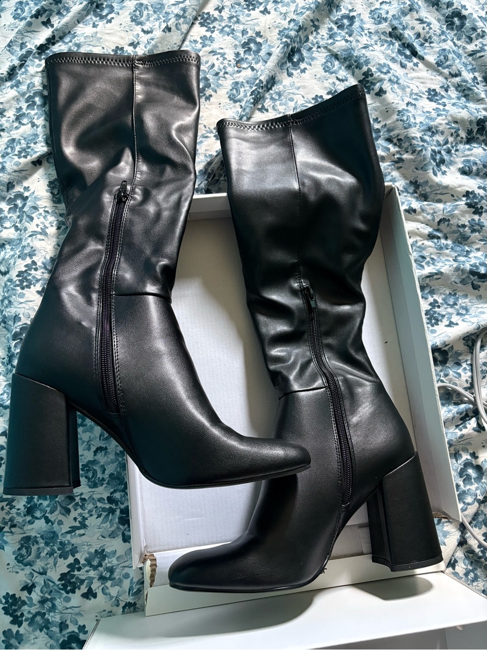 Black Block Heel Boots - Women